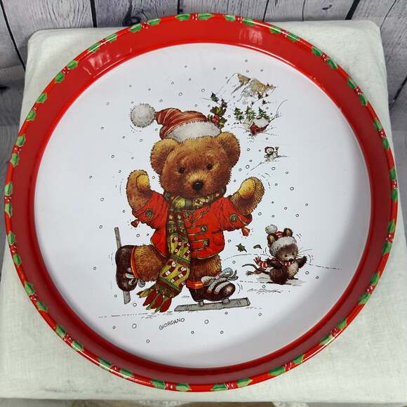 Giordano/Giftco Other - Vintage 1991 Giordano/Giftco Christmas Metal Tray Skating Teddy Bear and Mouse